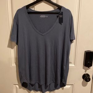 Abercrombie & Fitch, Drapey V-Neck Tee, XL, Soft A&F Collection, dusty blue, NWT